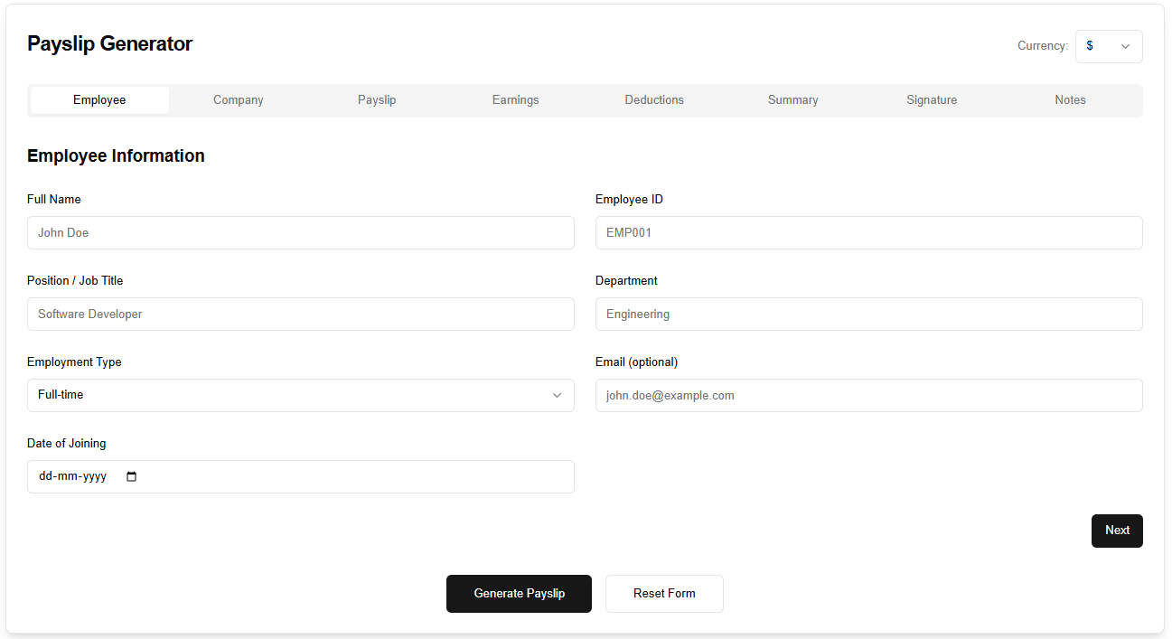 Payslip Builder